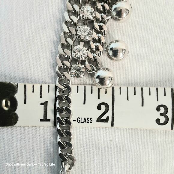 Silver Tone Bib Necklace Tribal Curb Chains Rhinestones And Beads - Picture 11 of 13